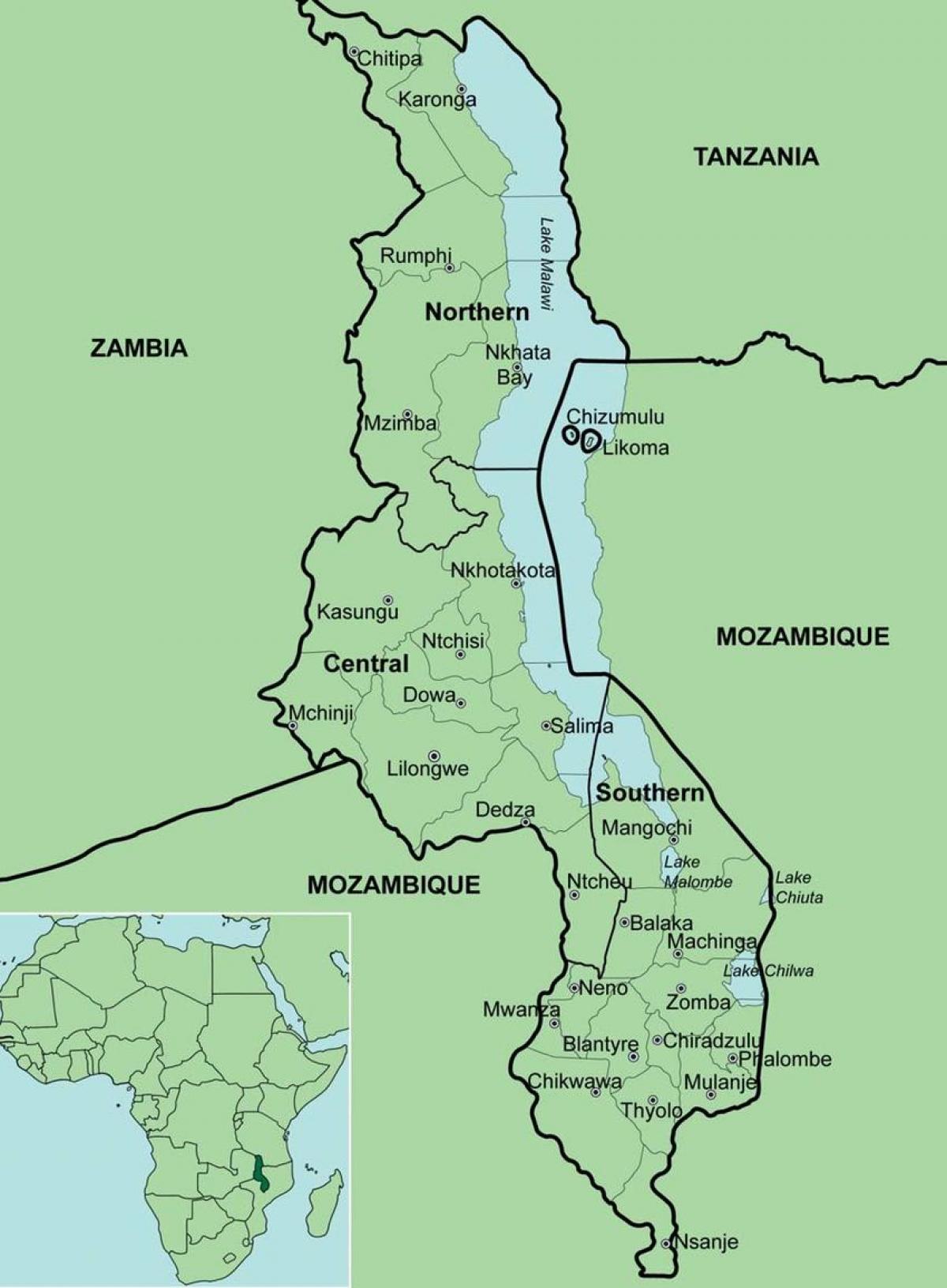 karta u Malaviju pokazuje okruga