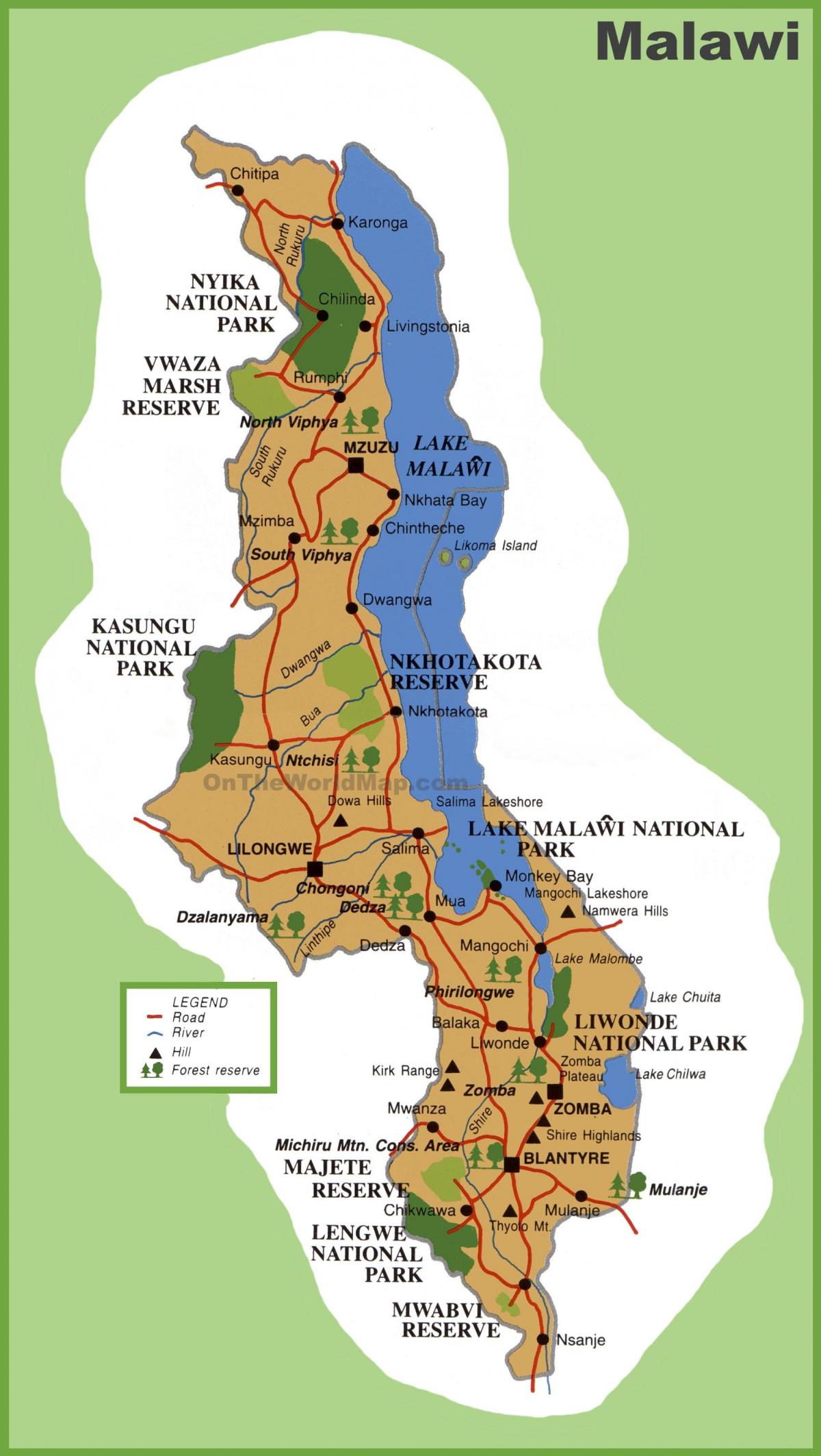 karta u Malaviju i okolne države