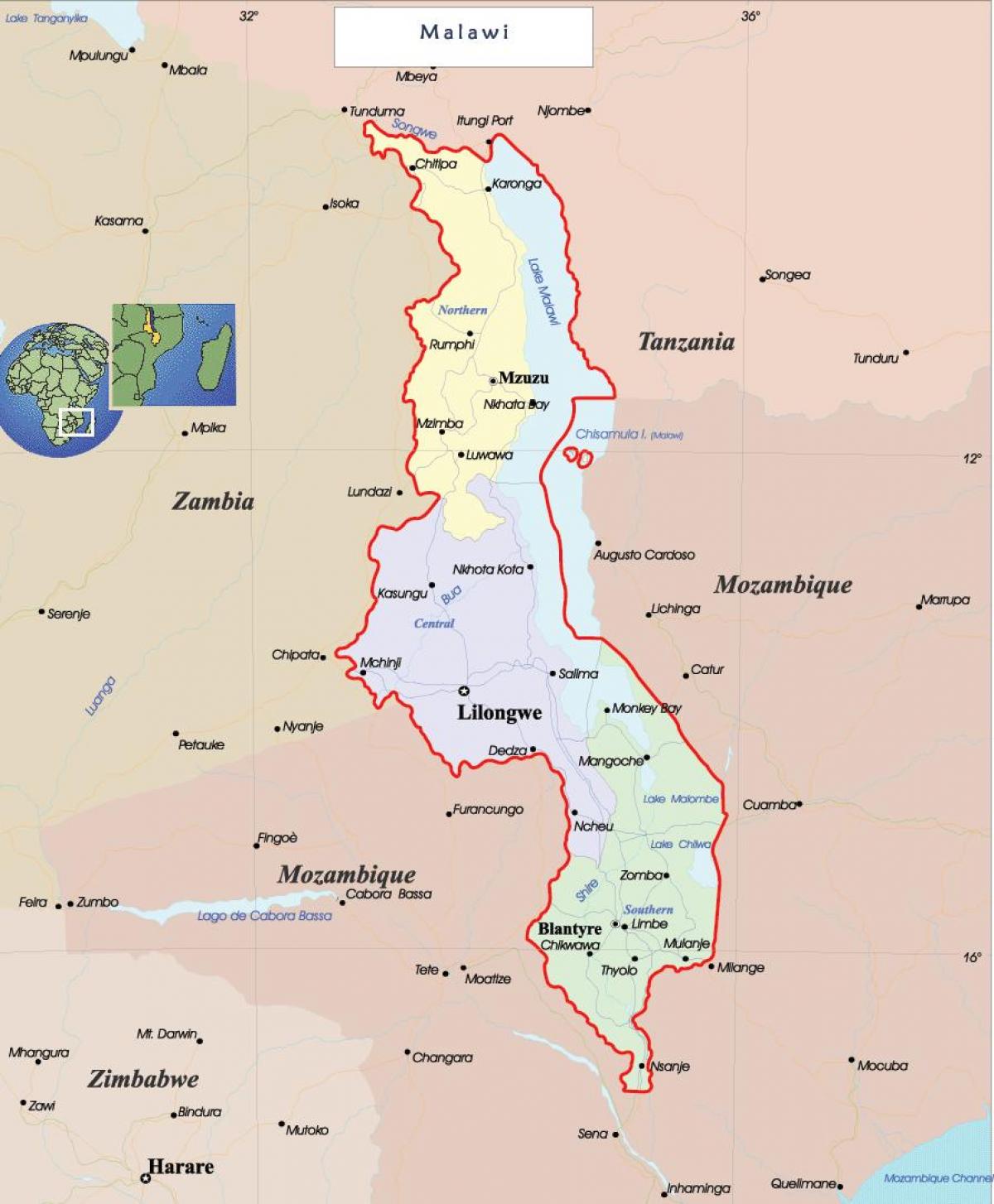 karta u Malaviju politički