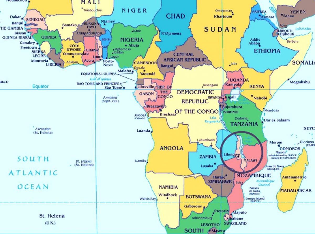 Malavi zemlja na svijetu mapu